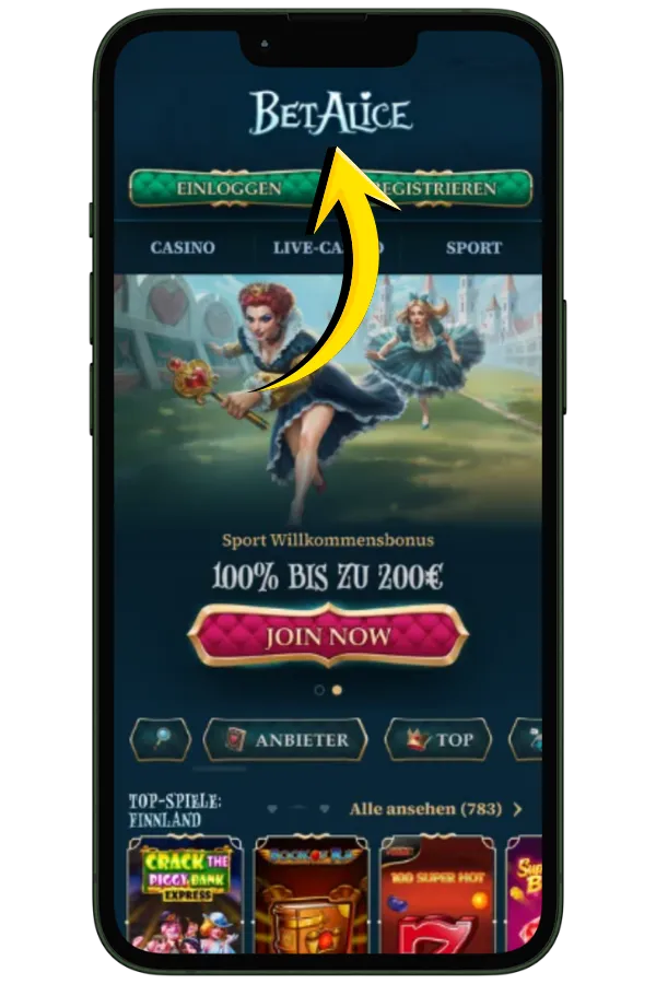 Besuchen Sie die offizielle BetAlice Casino-Website