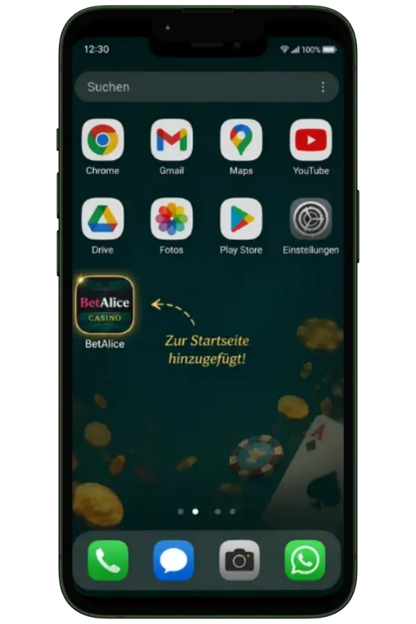 BetAlice PWA-Symbol auf dem Android-Startbildschirm nach der Installation 
